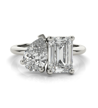Inel Toi et Moi Emerald & Pear 2 CT Diamante de Laborator
