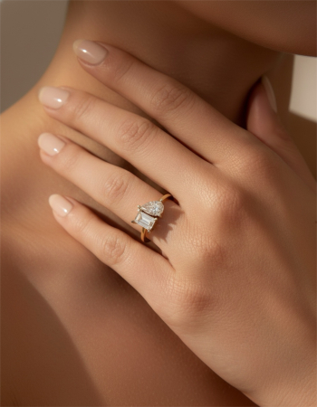 Inel Toi et Moi Emerald & Pear 2 CT Diamante de Laborator [10]