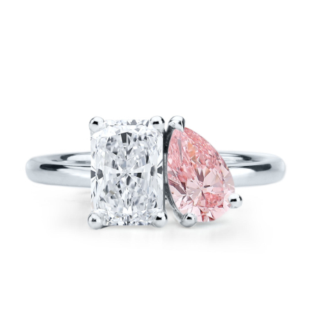 Inele - Inel de logodna Toi et Moi cu Diamante de Laborator Radiant și Pară Roz | Argint, Aur, Platina | Estera Jewellery