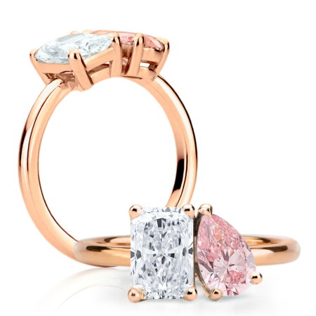 Inel de logodna Toi et Moi cu Diamante de Laborator Radiant și Pară Roz | Argint, Aur, Platina | Estera Jewellery [4]