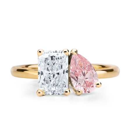 Inel de logodna Toi et Moi cu Diamante de Laborator Radiant și Pară Roz | Argint, Aur, Platina | Estera Jewellery [1]