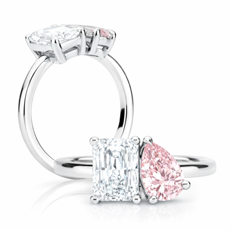 Inel de logodna Toi et Moi cu Diamante de Laborator Radiant și Pară Roz | Argint, Aur, Platina | Estera Jewellery [3]