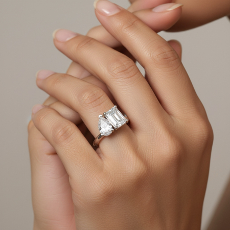 Inel Toi et Moi Emerald & Pear [4]