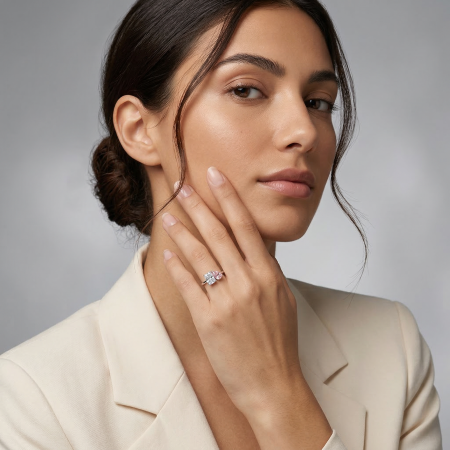 Inel de logodna Toi et Moi cu Diamante de Laborator Radiant și Pară Roz | Argint, Aur, Platina | Estera Jewellery [7]