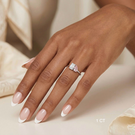 Inel de logodna Toi et Moi cu Diamante de Laborator Radiant și Pară Roz | Argint, Aur, Platina | Estera Jewellery [6]