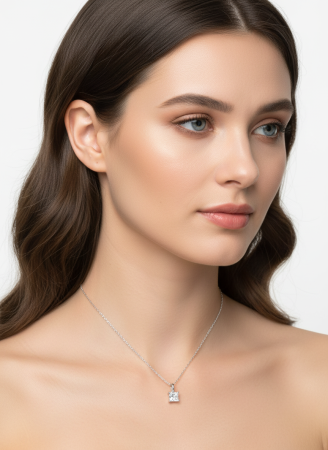 Lant cu pandantiv Solitaire Princess 1 CT [4]