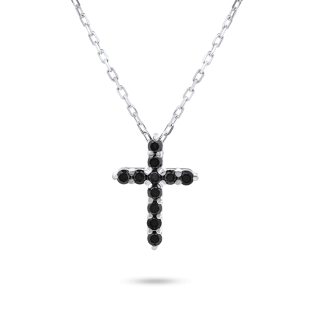 Lanturi - Lant din argint placat cu platină cu pandantiv cruce și moissanite negre – Bijuterie elegantă pentru femei și bărbați