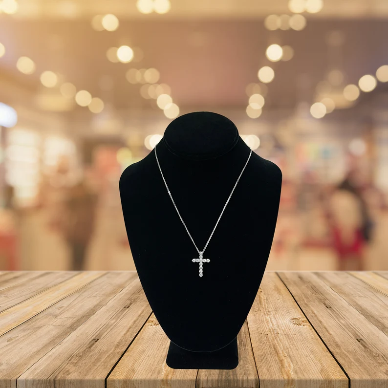 Lant si pandantiv Cruce cu Moissanite de 1 CT [7]
