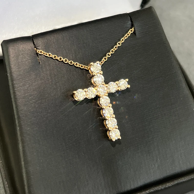 Lant si pandantiv Cruce cu Moissanite de 1 CT [6]