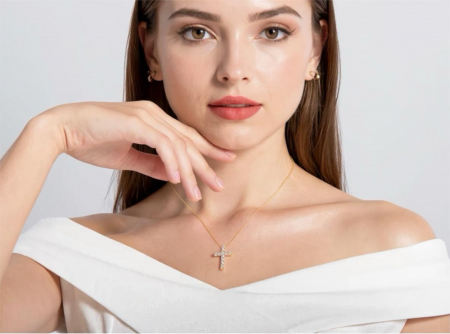 Lant si pandantiv Cruce cu Moissanite de 1 CT [4]