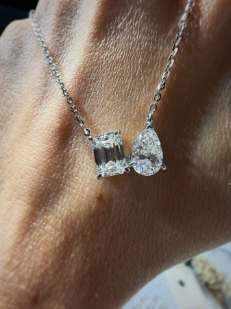 Lant si pandantiv Toi Et Moi 2 CT Moissanite [4]