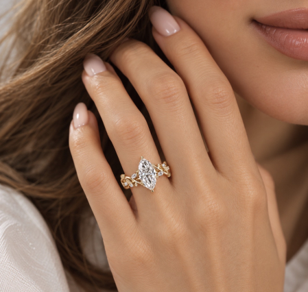 1.5-Carat Marquise-Cut Lab-Grown Diamond Engagement Ring with Botanical Details | Gold or Platinum [10]