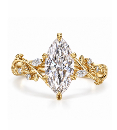 1.5-Carat Marquise-Cut Moissanite Engagement Ring with Botanical Details | Gold, or Platinum [1]