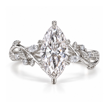 Aur - Inel logodna Moissanite Marchiz 1,5 carate cu detalii din natura| Aur sau Platina