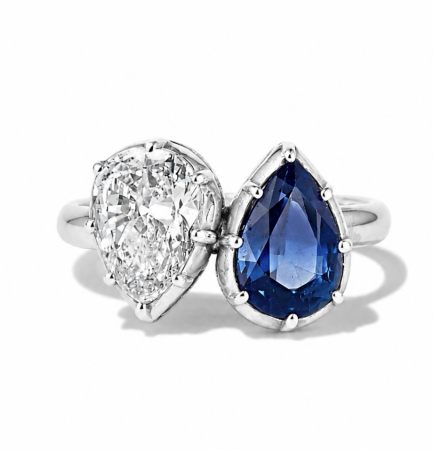 Inel logodnă Toi et Moi cu moissanite și safir albastru 2,5 CT – aur sau platină