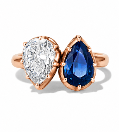 Inel logodnă Toi et Moi cu moissanite și safir albastru 2,5 CT – aur sau platină [1]