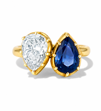 Inel logodnă Toi et Moi cu moissanite și safir albastru 2,5 CT – aur sau platină [2]