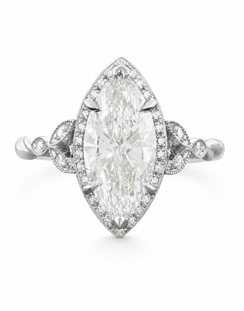 Engagement rings - Marquise & Halo Moissanite Engagement Ring – Milgrain and Vintage Details