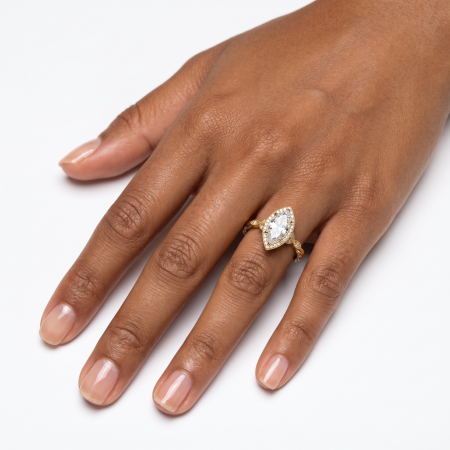 Inel Logodna Moissanite Marchiz & Halo– Milgrain si Detalii Vintage [9]