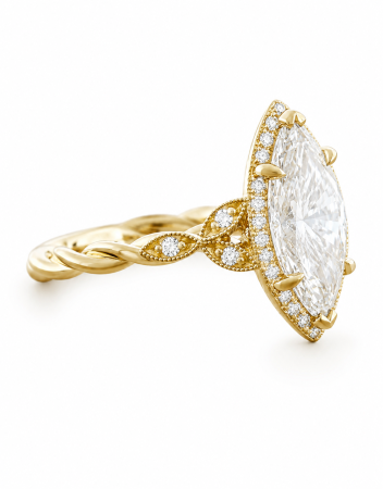 Inel Logodna Moissanite Marchiz & Halo– Milgrain si Detalii Vintage [3]