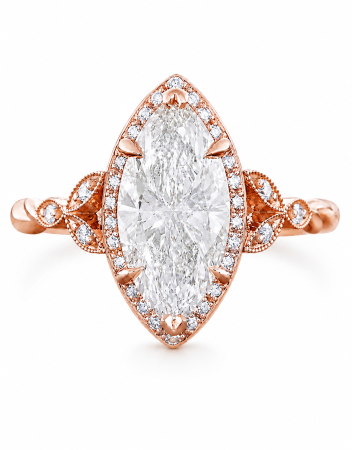 Inel Logodna Moissanite Marchiz & Halo– Milgrain si Detalii Vintage [2]