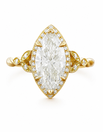Inel Logodna Moissanite Marchiz & Halo– Milgrain si Detalii Vintage [1]
