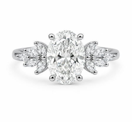 Engagement rings - The Anastasia - Oval Moissanite Engagement Ring with Side Marquise Moissanite