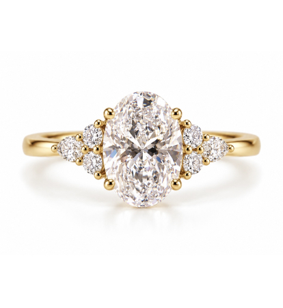 Lab-grown Diamond Oval 1-4 Carat E VS1 Diamond Engagement Ring with Marquise and Round Diamonds | Elegant Cathedral Engagement Ring [1]