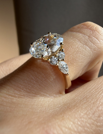 Lab-grown Diamond Oval 1-4 Carat E VS1 Diamond Engagement Ring with Marquise and Round Diamonds | Elegant Cathedral Engagement Ring – Estera Jewellery [10]