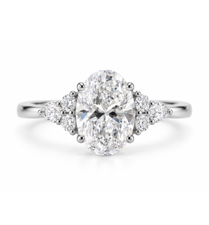Aur - Inel de Logodna cu Moissanite Oval 1-4 Carate D VVS1 cu Moissanite Marquise și Rotunde | Aur sau Platina
