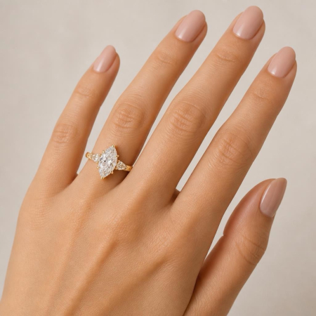 Inel Logodnă Marquise Diamant de Laborator E VS1 | Diamante Champagne [7]