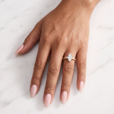 Inel Logodnă Marquise Diamant de Laborator E VS1 | Diamante Champagne [10]
