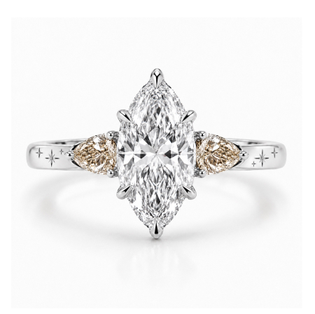 Inele de logodna - Inel Logodnă Marquise Moissanite de Laborator D VVS1 | Moissanite Champagne