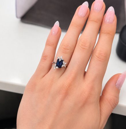 Inel cu Smarald Albastru Regal Creat în Laborator și Moissanite D VVS1 | Aur & Platină [5]