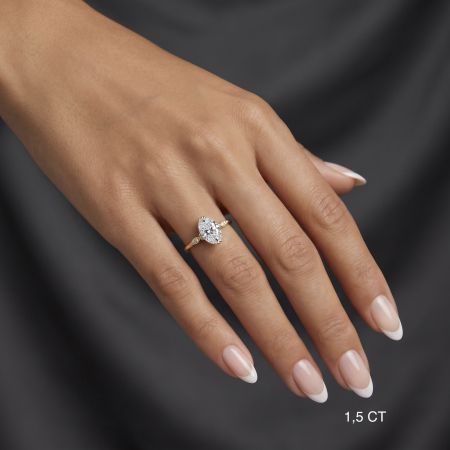 Inel logodnă diamant de laborator oval E VS1 – hidden halo și pavé galerie – aur sau platină [6]