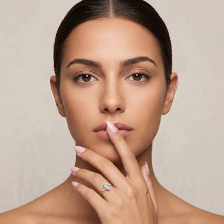 Inel logodnă diamant de laborator oval E VS1 – hidden halo și pavé galerie – aur sau platină [8]