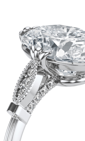 Inel logodnă diamant de laborator oval E VS1 – hidden halo și pavé galerie – aur sau platină [5]