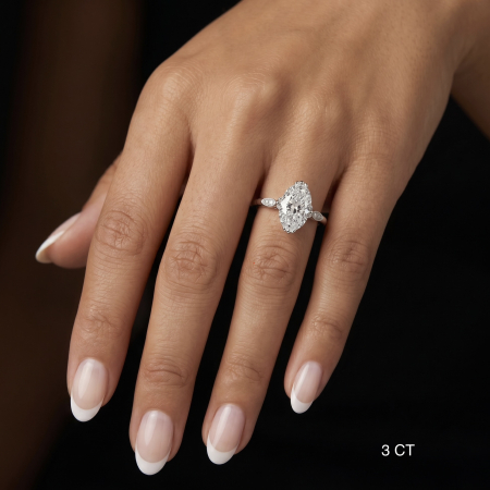 Inel logodnă diamant de laborator oval E VS1 – hidden halo și pavé galerie – aur sau platină [7]