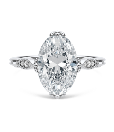 Inele de logodna - Inel logodnă diamant de laborator oval E VS1 – hidden halo și pavé galerie – aur sau platină