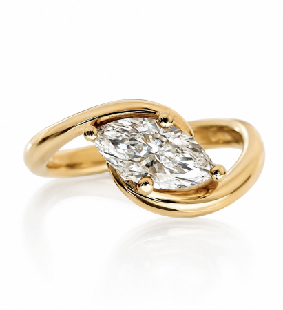 The Elle - East-West Solitaire Marquise Moissanite Ring [1]