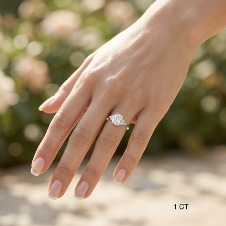 Radiant lab-grown diamond engagement ring – Cluster baguette, marquise and round diamonds [3]