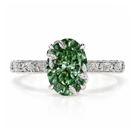 Solitaire - Inel cu Diamant de Laborator Verde Oval | Tulip Setting & Euro Shank