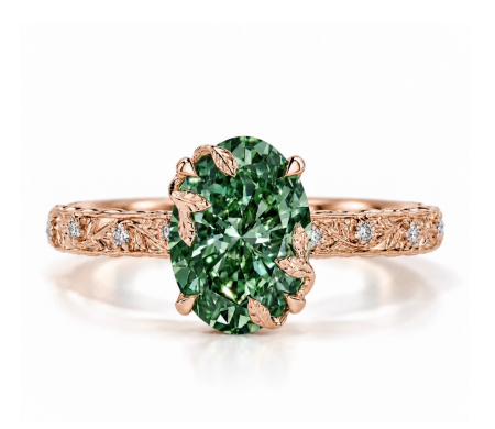 Inel cu Diamant de Laborator Verde Oval | Tulip Setting & Euro Shank [2]