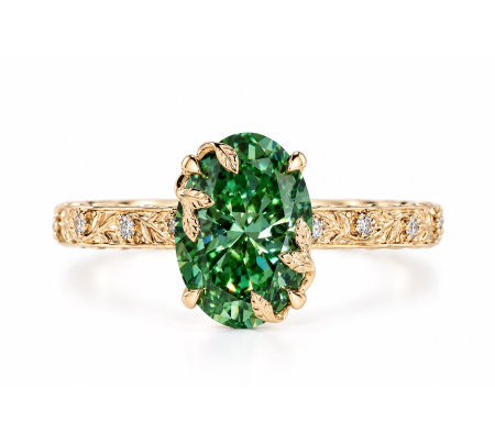Inel cu Diamant de Laborator Verde Oval | Tulip Setting & Euro Shank [1]