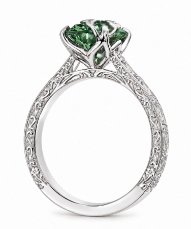 Inel cu Diamant de Laborator Verde Oval | Tulip Setting & Euro Shank [7]
