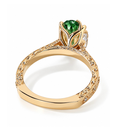 Inel cu Diamant de Laborator Verde Oval | Tulip Setting & Euro Shank [5]