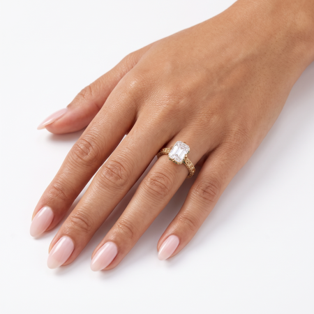 – Emerald Cut Lab-Ground Diamond Engagement Ring and Hidden Halo with Emeralds [10]