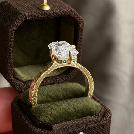 – Emerald Cut Lab-Ground Diamond Engagement Ring and Hidden Halo with Emeralds [7]
