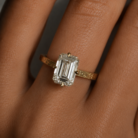 – Emerald Cut Lab-Ground Diamond Engagement Ring and Hidden Halo with Emeralds [9]
