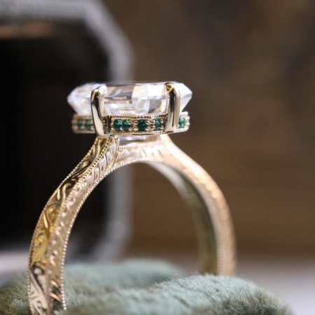 – Emerald Cut Lab-Ground Diamond Engagement Ring and Hidden Halo with Emeralds [6]